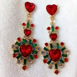Red white green heart earrings
